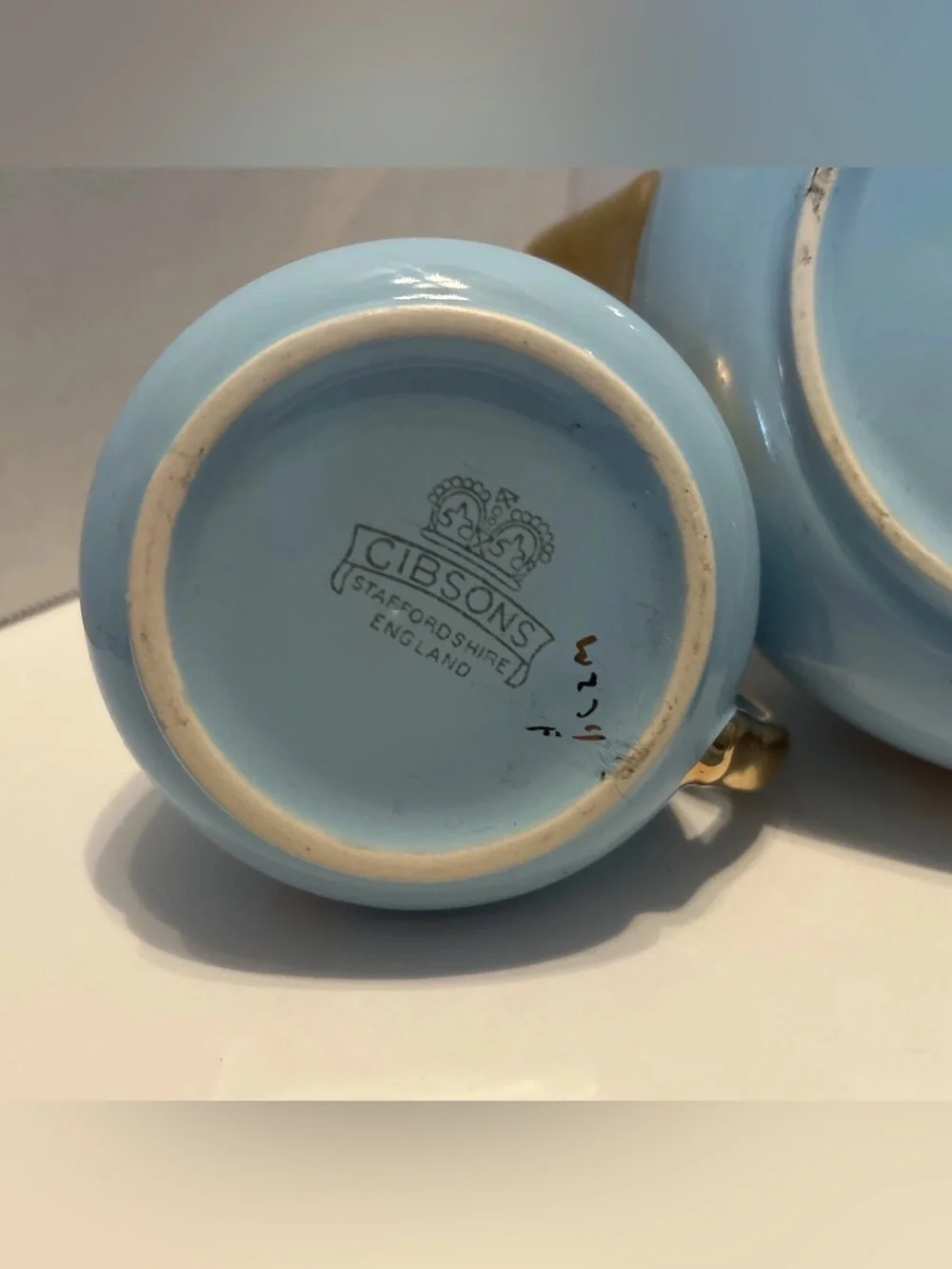 Vintage Robins' Egg Blue Gold Pagoda Scenes Gibsons Teapot England Set 4pc